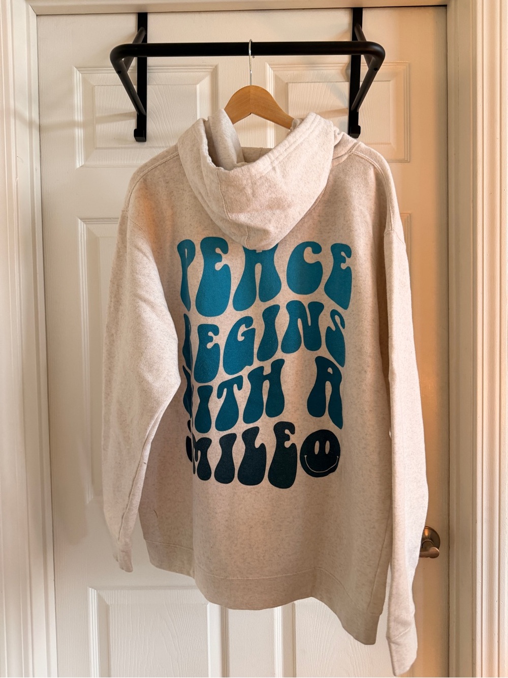 Wear the Peace Hoodie – Oatmeal, “Peace Begins With A Smile,” Men’s XL
